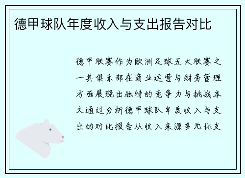德甲球队年度收入与支出报告对比