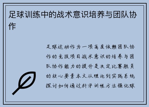足球训练中的战术意识培养与团队协作